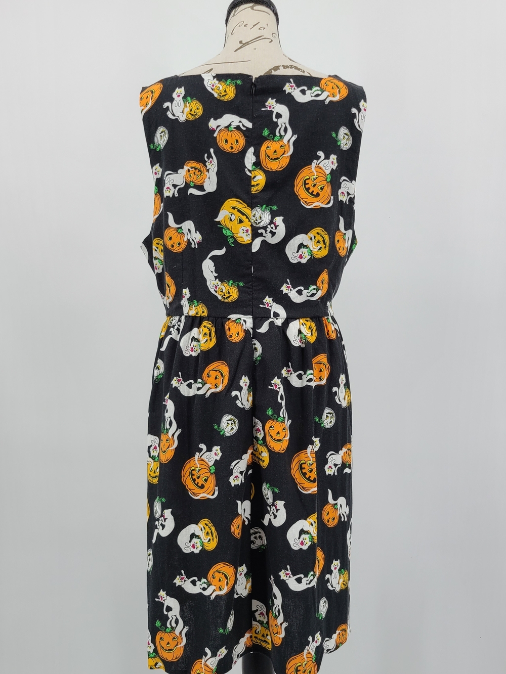 Modcloth SummerWeen Linen Blend Cats And Pumkins Dress Size 16 - Picture 5 of 12